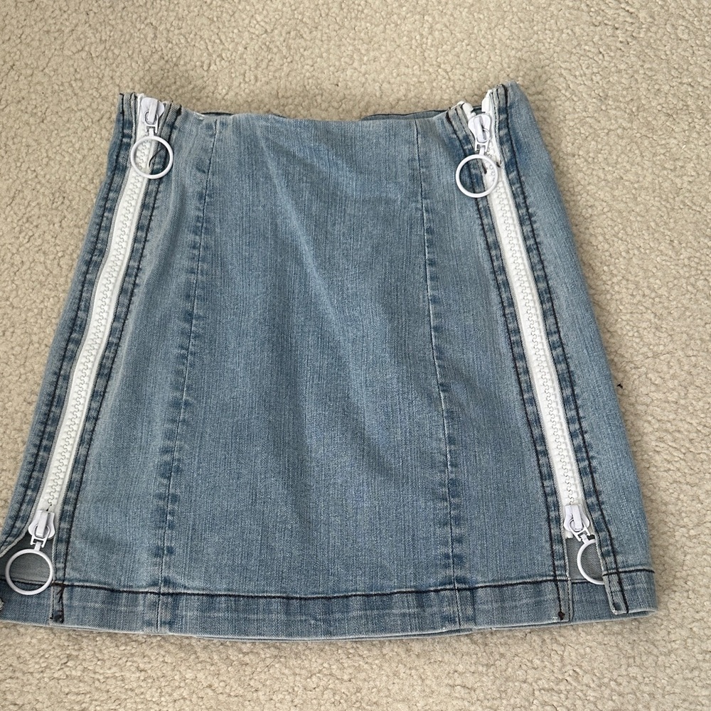 Carmar Blue Denim Mini Skirt with White Zippers